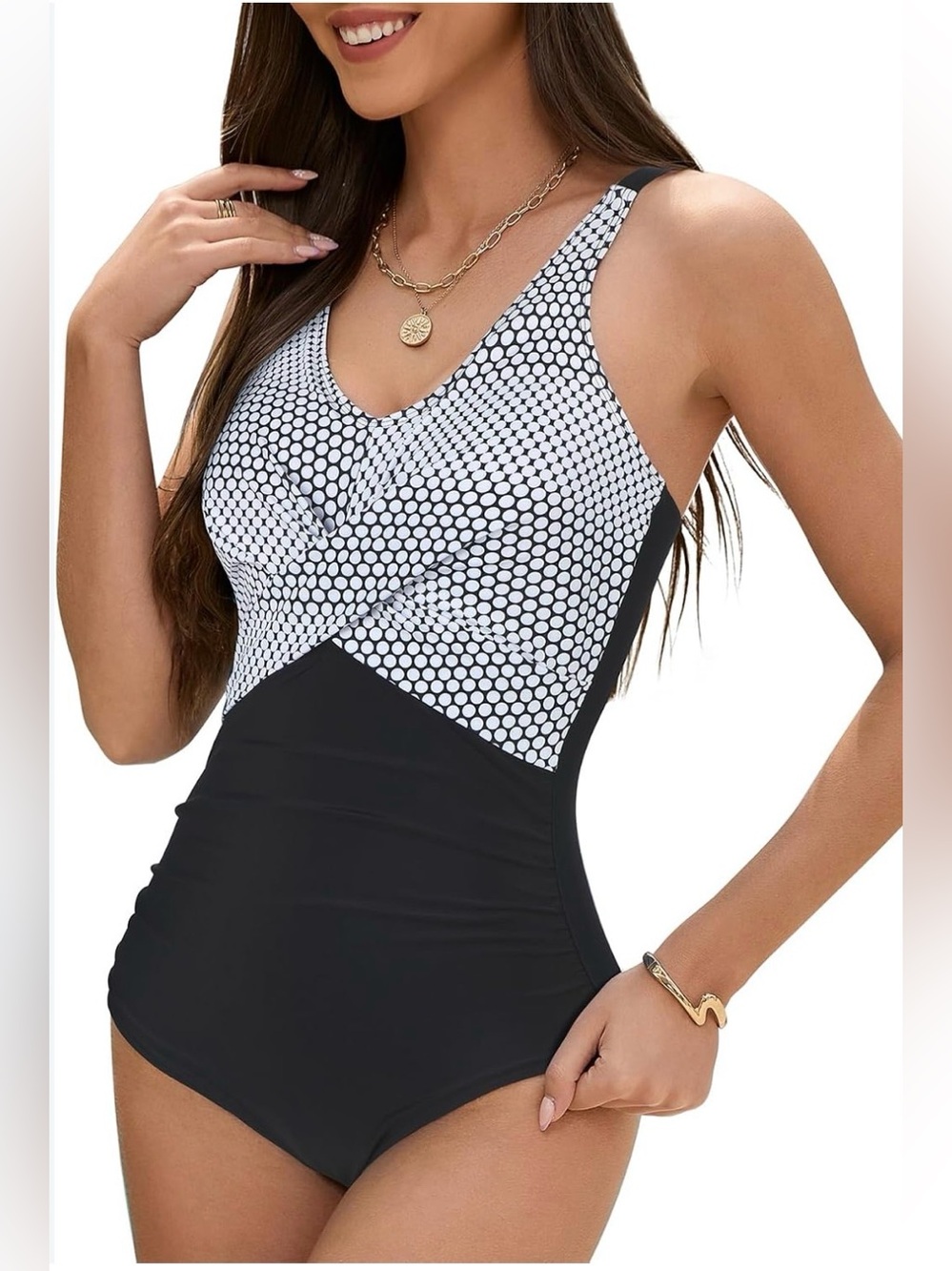 NWT One Piece Swimsuit Low-cut Tummy Control Front Cross Slimming - Size Medium